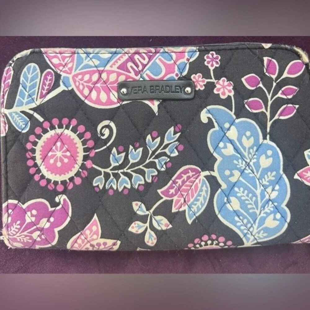 Vera Bradley Wristlet Paisley Wallet FLORAL Purple, black, pink, blue 9